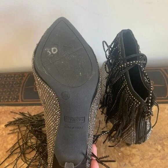 *ANDIAMO AFRINGE SPARKLE FRINGED STILETTO BOOTIE SIZE 6.5 * - Picture 8 of 13